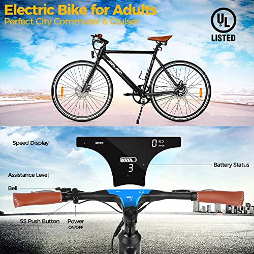 Asomtom Upgraded Electric Road Bike Electric Hybrid Bike for Adults, 27.5" Ebike City Bike Electric Bicycle for Adults with 350W Motor Max Speed 20MPH Electric Commuter Bike with 5 Pedal Assist Levels