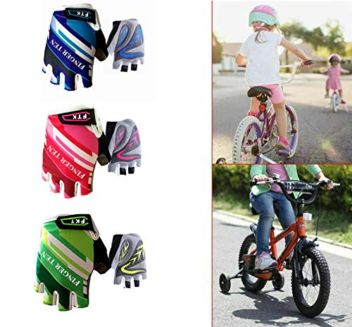 Kids Junior Cycling Gloves Outdoor Sport Road Mountain Bike 1 Pair, Fit Boy Girl Youth Age 2-10, Gel Padding Bicycle Half Finger Pair, by Finger Ten (Pink, Small)