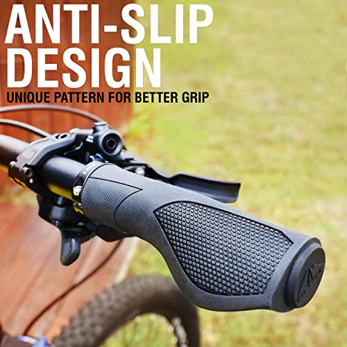 MARQUE Ergo Bike Handlebar Grips – Non-Slip Bike Handle Grip with Ergonomic Comfort Design for Bicycle Flat Handle Bar – Fit Mountain Bike, E-Bike, Hybrid, City Commuter Bikes, Scooter (Ergo Black)