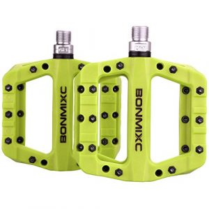 BONMIXC MTB Pedals 9/16” Thread Non-Slip Flat Road Bike Pedals Sealed Bearing Nylon Fiber Bicycle Pedals Green