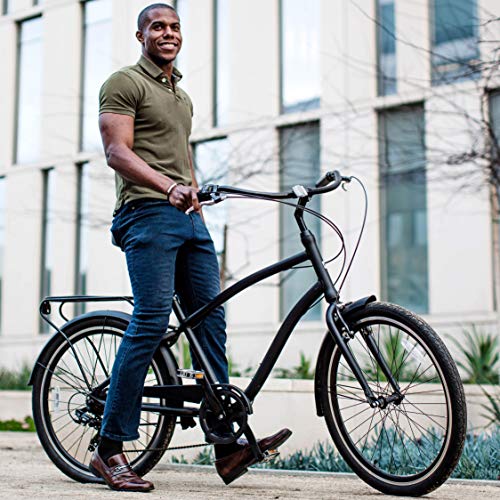 sixthreezero EVRYjourney Men's 21-Speed Step-Through Hybrid Cruiser Bicycle, Matte Black w/Black Seat/Grips, 26" Wheels