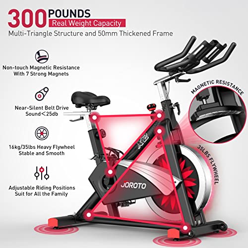 JOROTO Belt Drive Indoor Cycling Bike with Magnetic Resistance Exercise Bikes Stationary ( 300 Lbs Weight Capacity ) (Updated)