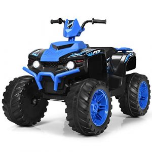 Costzon Kids ATV, 12V Battery Powered Electric Vehicle w/ LED Lights, High & Low Speed, Horn, Music, USB, Treaded Tires, Ride on Car 4 Wheeler Quad for Boys & Girls Gift, Ride on ATV (Blue)