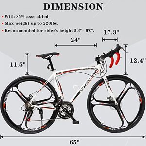 PanAme 26 Inch Road Bike for Men and Women, 700C Wheels Commuter Bicycle, Racing Bicycle with 14-21 Speed Drivetrain, Light Aluminum Frame Road Bicycles,Multiple Color, KD-White