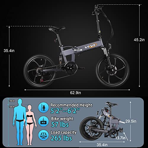 VIVI Electric Bike for Adults, 350W Folding Electric City Bike 20'' Electric Bicycle, Adults Ebike with Built-in Battery, Up to 40 Miles, Professional 6 Speed, Full Suspension Electric Commuter Bikes