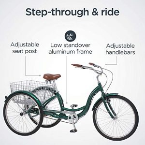 Schwinn Meridian Adult Trike, Three Wheel Cruiser Bike, 1-Speed, 26-Inch Wheels, Cargo Basket, Green