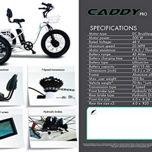 Emojo Caddy Pro/Caddy Élecṭrīc ṭrīcycle 48V 500W with 24 Inch Fat Tire Best Élecṭrīc ṭrīke with Rear Basket Cargo for Heavy Carrying (Caddy Pro in White)