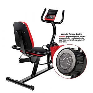 Vanswe Recumbent Exercise Bike for Adults Seniors Cardio Workout at Home with 16 Levels Magnetic Resistance, 380 lbs Weight Capacity, LED Monitor, Adjustable Seat, Bluetooth Connectivity and Pulse Rate Monitoring RB661 (Red&Black)