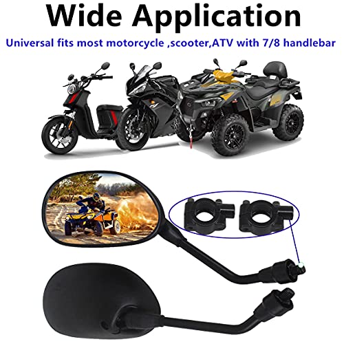 ATV Rear View Mirror, HKOO 360 Degrees Ball-Type Side Rearview Mirror with 7/8" Handlebar Mount Compatible with Motocycle Scooter Moped Polaris Sportsman Honda ATV Dirt Bike Cruiser Chopper