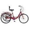 Adult Tricycle 7 Speed, Three Wheel Bikes for Seniors, Adults, Women, Men, 20/24/26-Inch Wheels, Cargo Basket, Multiple Colors (Dark Red, 24" Wheels/7 Speed)