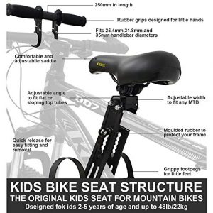 XIEEIX Kids Bike Seat with Handlebar Attachment, Detachable Front Mounted Child Bicycle Seats with Foot Pedals for Children 2~8 Years, Compatible with All Adult Mountain Bikes (Handle+Seat)