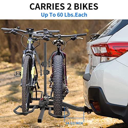 WEIZE Hitch Bike Rack, Wobble Free Smart Tilting Bicycle Car Racks for Standard, Fat Tire and E-Bike, 2-Bike 120 lbs Capacity, 2-inch Receiver