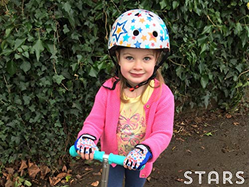 Kiddimoto Kids Fingerless Cycling Gloves for Girls & Boys Bicycle, Balance Bike, Scooter, and Skateboard - Stars - S (2-5y)