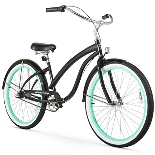 Firmstrong Bella Fashionista 3-Speed Beach Cruiser Bicycle, 26-Inch, Gloss Black/Green Rim,15134