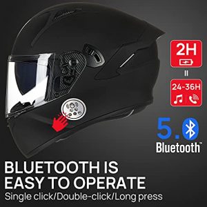 ILM Touch Built-in Bluetooth Integrated Full Face Motorcycle Helmet,Dual Visor Voice Dial/Hands-Free Call Bluetooth Helmet,24-36H Music Play DOT Approved Helmet with Bluetooth 5.0(Matte Black,Medium)