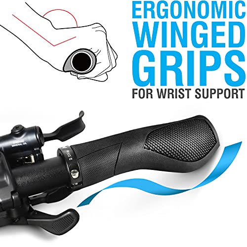 MARQUE Ergo Bike Handlebar Grips – Non-Slip Bike Handle Grip with Ergonomic Comfort Design for Bicycle Flat Handle Bar – Fit Mountain Bike, E-Bike, Hybrid, City Commuter Bikes, Scooter (Ergo Black)