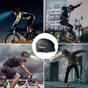 GTSBROS Bike Helmet with USB Rechargeable Lights and Rear LED Light for Urban Commuter Adjustable for Men/Women（Black）