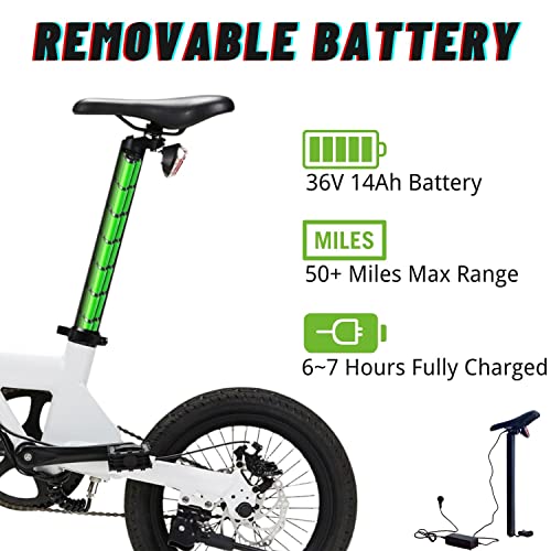 Qualisports Dolphin Folding Electric Bike for Adults Fat Tire 20inch Foldable Ebike for Women Men 350W 14Ah Removable Battery 7 Speed Cruiser Commuter Mountain Snow Beach City Bicycle