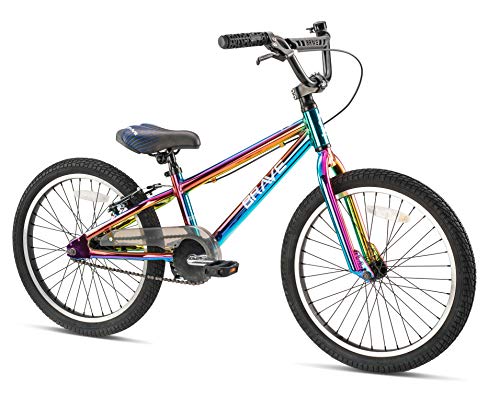 Brave 20" BMX Freestyle Kids Bicycle, Ages 5-8 Years Old, Chrome Oil Slick Finish, Lightweight Aluminum Frame and Fork, Premium Parts, Premium Design, Premium Safety!