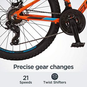 Schwinn High Timber ALX Youth/Adult Mountain Bike, Aluminum Frame and Disc Brakes, 24-Inch Wheels, 21-Speed, Orange