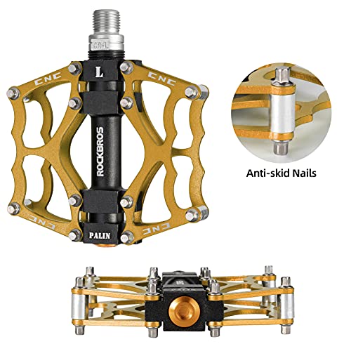 ROCKBROS Mountain Bike Pedals Non-Slip MTB Pedals Durable Lightweight Aluminum Alloy Bicycle Pedals for Mountain Bikes Commuter Bike Leisure Bikes 9/16"