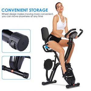 ANCHEER Folding Exercise Bike with APP Connection, 10-Level Adjustable Magnetic Resistance Indoor Cycling Bike, Twister Plate, LCD Display, Easy to Move, Space Saving, Perfect for Home Gym