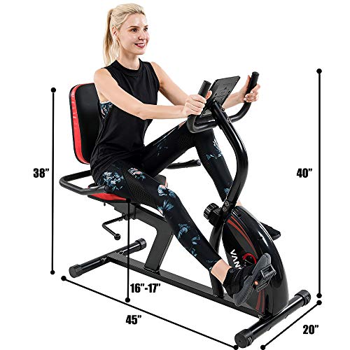 Vanswe Recumbent Exercise Bike for Adults Seniors Cardio Workout at Home with 16 Levels Magnetic Resistance, 380 lbs Weight Capacity, LED Monitor, Adjustable Seat, Bluetooth Connectivity and Pulse Rate Monitoring RB661 (Red&Black)