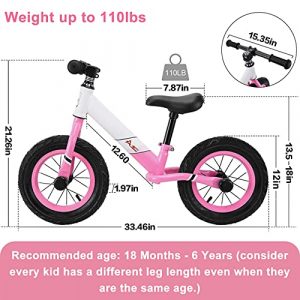 AODI Kids Balance Bike, No Pedal Toddler Bike with Adjustable Seat Bike, Toddler Walking Bicycle for Ages 18 Months to 5 Years 12 Inch Inflatable Wheels