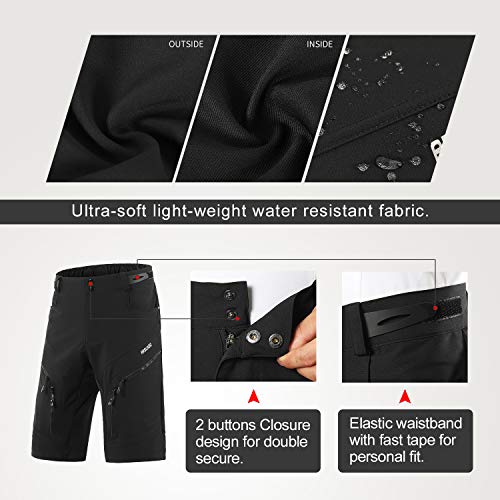 ARSUXEO Men's Loose Fit Cycling Shorts MTB Bike Shorts Water Ressistant 1903 Black Size X-Large