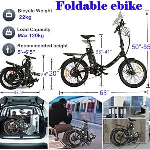 KGK 20'' Folding Electric Bike for Adults Teens Adjustable Height 350W Electric Commuter Bicycle for Women Men Adult Electric Mountain Bike Throttle & Pedal Assist Electric Road Touring Hybrid Ebike