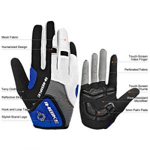 INBIKE Men's Cycling Gloves, Full Finger Gel Padded Mountain Bike Blue Large