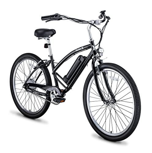 Hurley Electric Bikes Kickflip Beach Cruiser Single Speed E-Bike (Black, Medium / 16 Fits 5'2"-5'10")