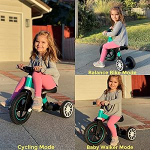 KRIDDO 3-in-1 Kids Tricycles for 1-3 Year Old, Toddler Balance Bike with Big Front Wheel, Convertible Trike and Bicycle for Boys Girls 18 Month to 4 Years, Removable Pedals for Push and Ride Fun, GN