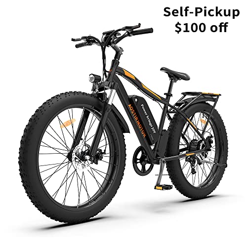 AOSTIRMOTOR Electric Mountain Bike, 750W Motor&48V 13AH Battery Ebike with Rack and Fender, 26 * 4.0 Inch Fat Tire Bike, Electric Bicycle for Adults