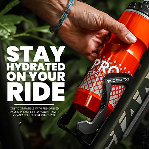 PRO BIKE TOOL Bike Plastic Water Bottle Holder – Sleek Modern Design - Black Color & Matte Finish with Gloss Accents - Strong Bicycle Bottle Cage, Great for Road and Mountain Bikes