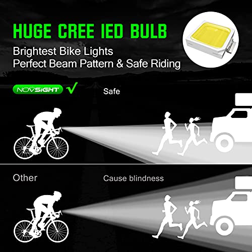 NOVSIGHT Bike Lights Front and Back Rear Set, USB Rechargeable Bike Headlight Tail Light 5 Light Models 1600 Lumens Super Bright Waterproof Bike Light for Night Riding Mountain Road Cycling