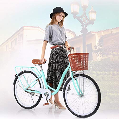 XianNv, Complete Cruiser Bikes, 26 Inch Beach Bike for Women - Classic Retro Bicycler Bicycle with Baskets & Rear Racks, Comfortable Commuter Bicycle for Leisure Picnics & Shopping (Blue)