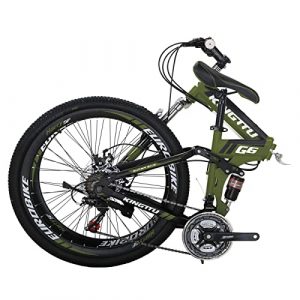 Kingttu G6 Mountain Bike 21 Speed 26 Inches Regular Spoke Wheel Dual Suspension Folding Bicycle ArmyGreen