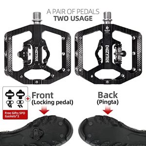 MZYRH MTB Mountain Bike Pedals 3 Bearing Flat Platform Compatible with SPD Dual Function Sealed Clipless Aluminum 9/16