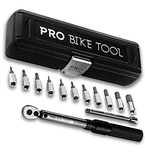 PRO BIKE TOOL 1/4 Inch Drive Click Torque Wrench Set – 2 to 20 Nm – Bicycle Maintenance Kit for Road & Mountain Bikes - Includes Allen & Torx Sockets, Extension Bar & Storage Box