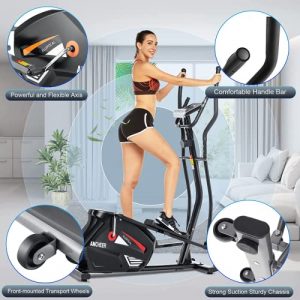 ANCHEER APP Elliptical Machine, Elliptical Trainer with Enhanced LCD Monitor，10 Level of Magnetic Resistence Levels, Heart Rate Sensor & 390lbs Weight Capacity for Home