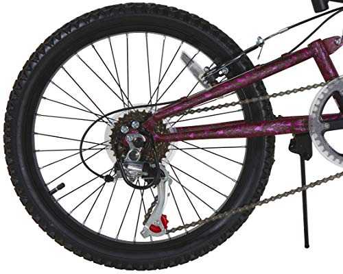 Dynacraft Air Zone Dual Suspension Mountain Bike Girls 20 Inch Wheels with 6 speed Grip Shiter and Dual Hand Brakes in Black and Pink