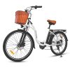 KORNORGE Electric Bike for Adults - 26" City Commuter Ebike, 350W Motor Removable 36V/12.5Ah Battery, Shimano 6-Speed and Dual Shock Absorber, Electric Cruiser Bike with Basket for Female Male.White