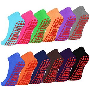 Cooraby 12 Pairs Multi Color Sticky Grippers Socks Anti-Slip Yoga Socks with Extra Grip for Men Women Ballet Pilates Barre Home Hospital
