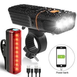 Bike Lights, V VONTOX Bike Light Set 1200 Lumens, Runtime 20+ hrs 5200mAh Waterproof Rechargeable Lithium Battery, 3 Light Mode Options, Super Bright Front Headlight and Tail Light Fits All Bicycle