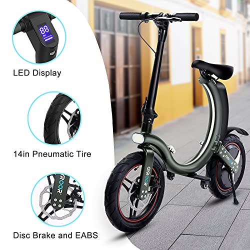 Gyroor Electric Bike for Adults, 450W eBike with 18.6MPH up to 20 Mileage, Folding Electric Bike 14in Air-Filled Tires, Disc and Electronic Brake, 3 Speed Modes