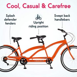 Kulana Lua Tandem Adult Beach Cruiser Bike, 26-Inch Wheels, 7-Speed, Orange