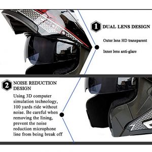 Bluetooth Integrated Motorcycle Helmets Full Face Flip up Dual Visors Modular Motorcycle Street Bike Helmet (Blue, M-22.44
