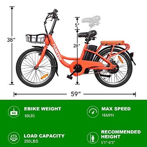 Nakto 20 inch City Electric Bicycle and Assisted Bicycle for Woman with Removable 36V 10A Large Capacity Lithium Battery and Charger Adult Electric Bike,orange