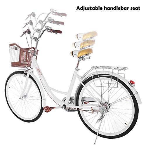 XianNv Complete Cruiser Bikes, 26 Inch Beach Bike for Women - Classic Retro Bicycler Bicycle with Baskets & Rear Racks, Comfortable Commuter Bicycle for Leisure Picnics & Shopping (White)